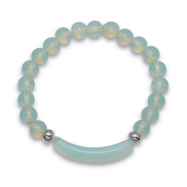 48.45 TCW Genuine Blue Opal Silvertone Beaded Bracelet 7-inch length, BLUE, on-hover image number null