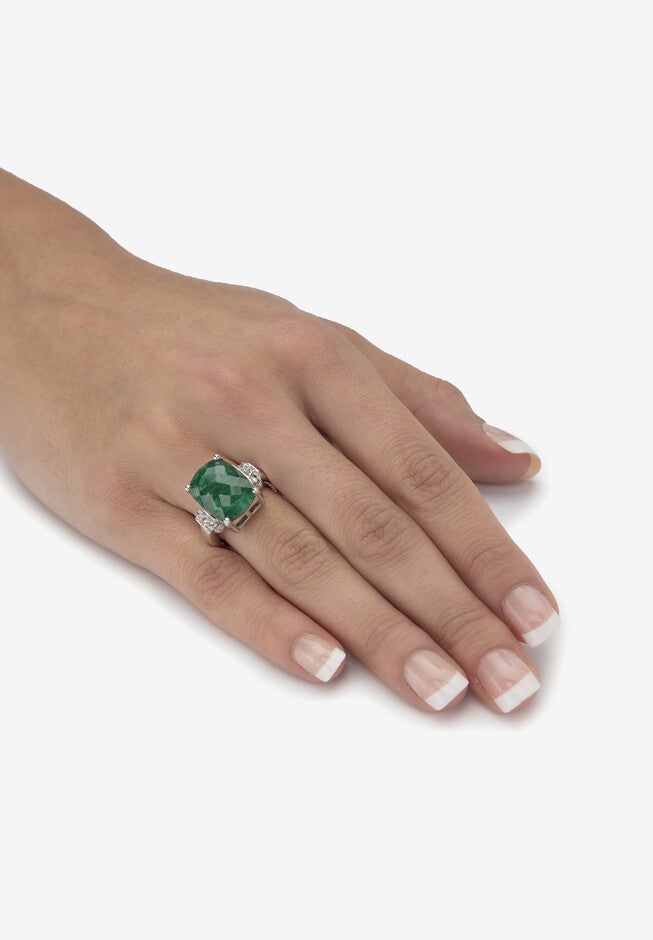 Sterling Silver Genuine Emerald Cut Emerald And Tanzanite Cocktail Ring, , alternate image number null