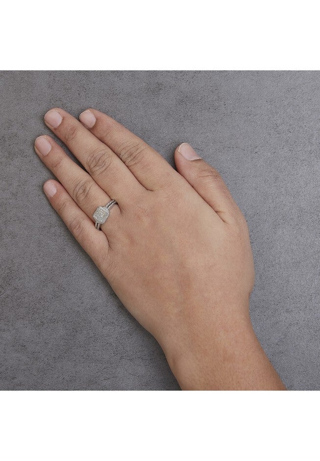 Silver 1/4 Cttw Princess-Cut Diamond Composite Ring With Beaded Halo, , alternate image number null