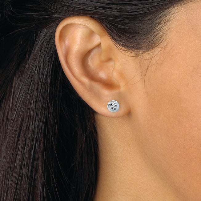 Round Cut Genuine Diamond Accent Solid 10k White Gold Button Earrings, WHITE, alternate image number null