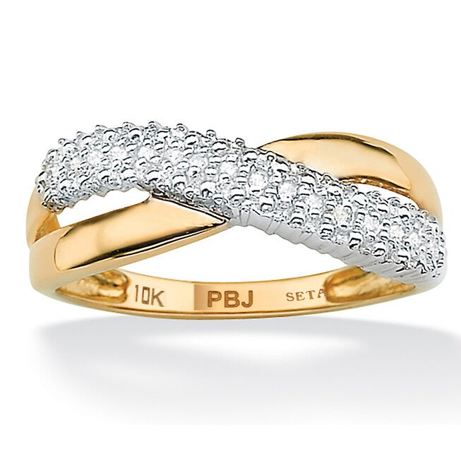 3/8 TCW Diamond Accent Solid 10k Yellow Gold Crossover Ring, WHITE, hi-res image number null