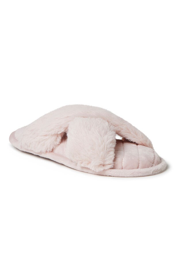Jessica Furry Crossband Slide Slipper, DUSTY PINK, hi-res image number 0
