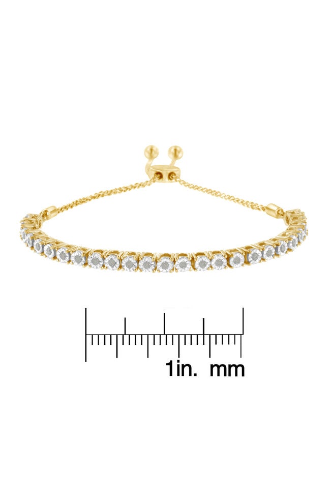 Yellow Gold Over Sterling Silver Miracleset Diamond Adjustable Bolo Tennis Bracelet, , alternate image number null