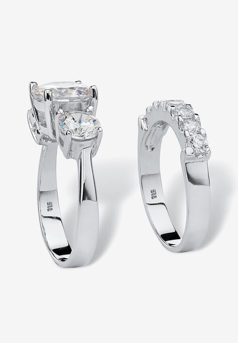 2 Piece 5.66 Tcw Cz Bridal Ring Set In Platinum-Plated Sterling Silver, , on-hover image number null