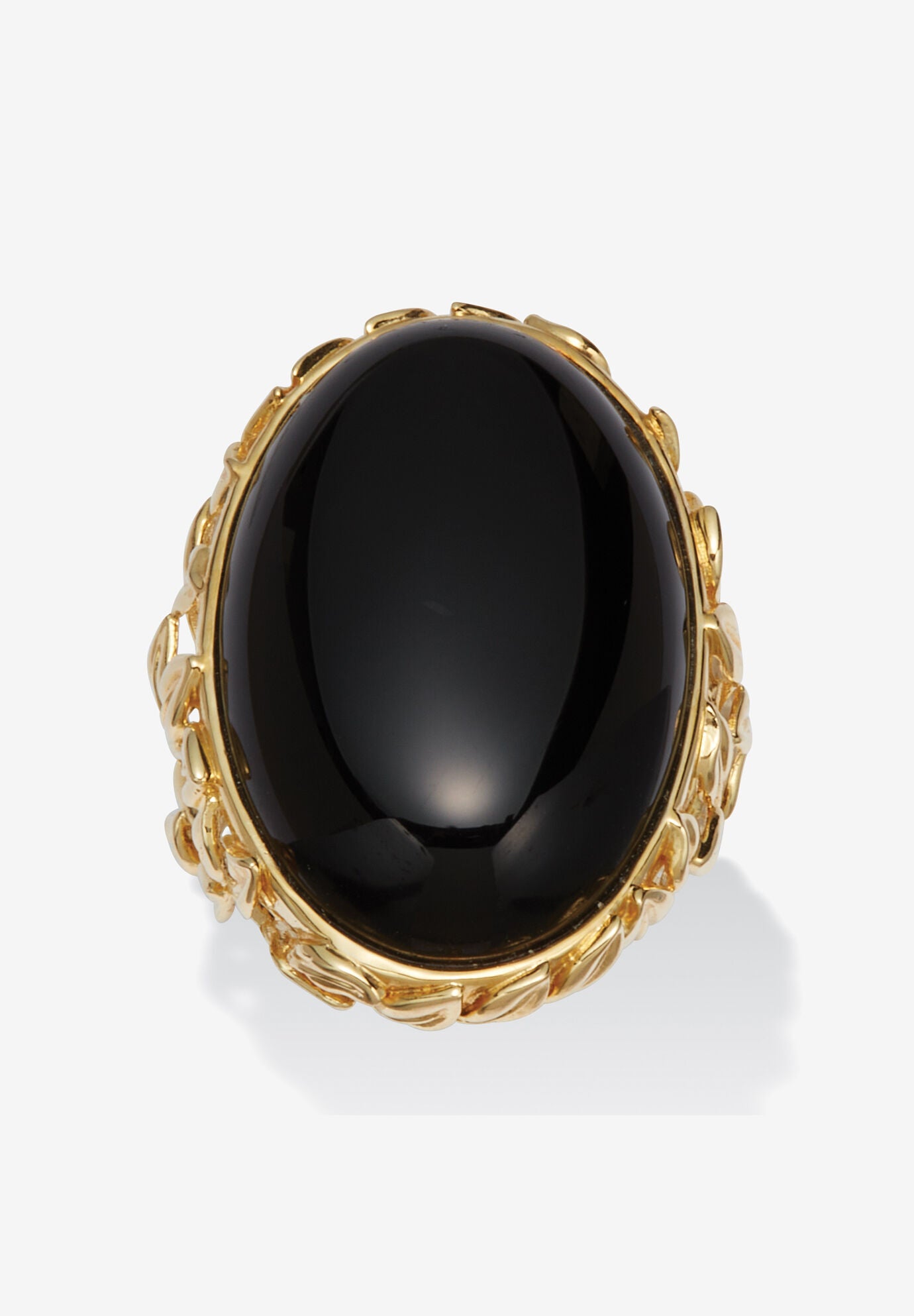 Oval Genuine Black Agate 18K Yellow Gold Cabochon Ring, BLACK, hi-res image number 0