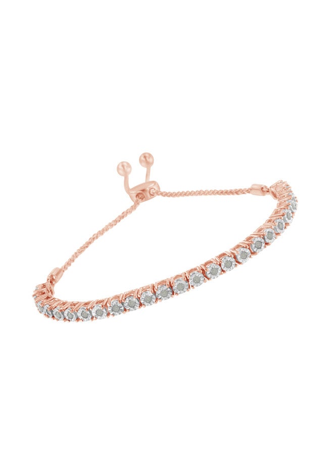 Rose Gold Over Sterling Silver Miracleset Diamond Adjustable Bolo Tennis Bracelet, , alternate image number 2