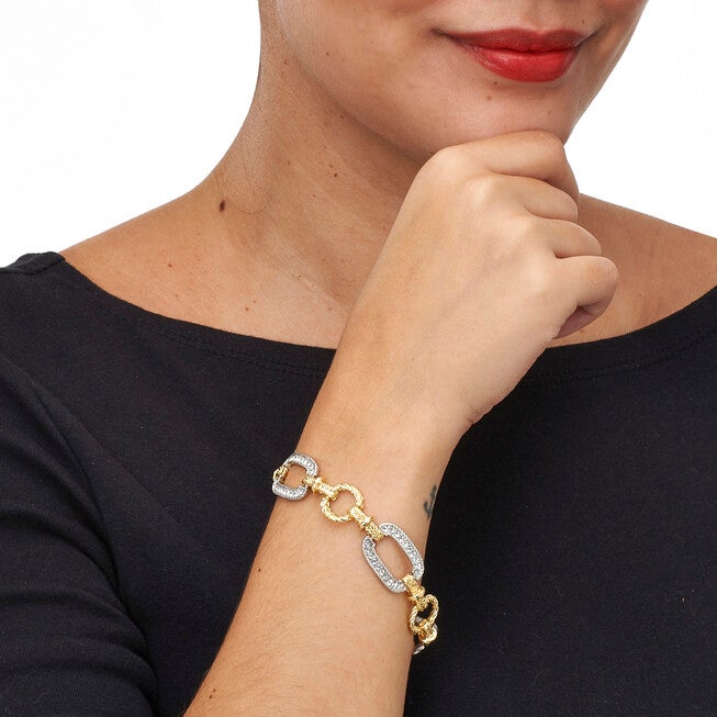 Crystal Yellow Goldtone Hammered Paperclip Link Bracelet 7.5-inch, WHITE, alternate image number null