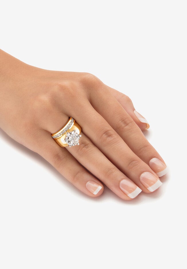 4.80 Cttw. Cz Gold-Plated 2-Piece Solitaire And Eternity Wedding Ring Set, , alternate image number null