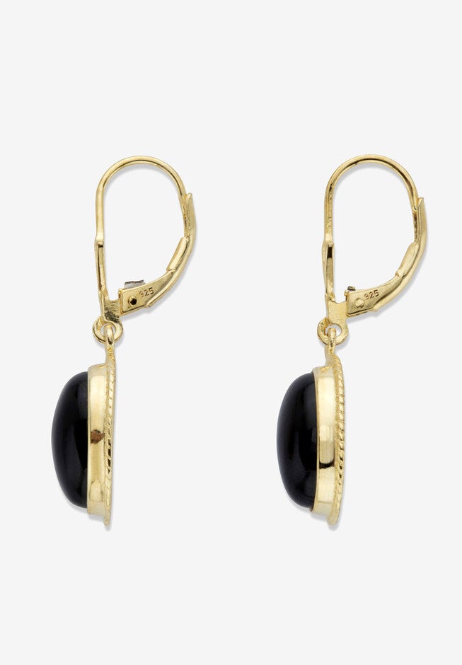 Oval-Cut Genuine Black Onyx 14K Gold-Plated Sterling Silver Drop Earrings, , on-hover image number null