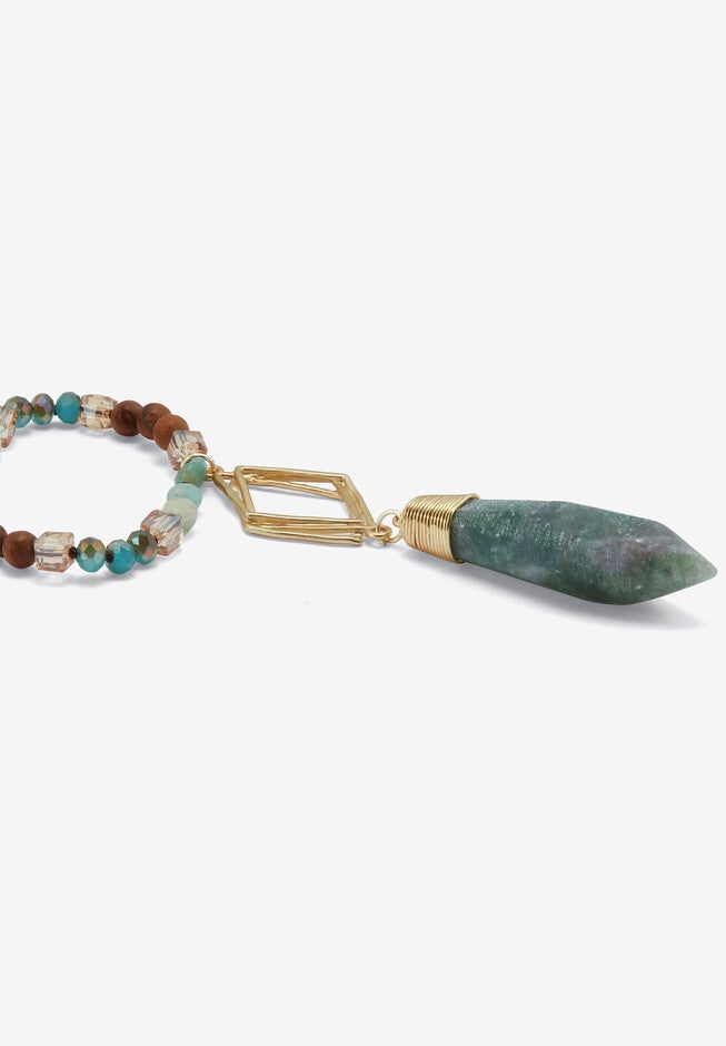 Genuine Blue Agate And Brown Agate Beaded Goldtone Drop Necklace, 34-Inch Length, , on-hover image number null