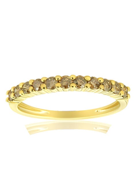 Yellow Gold Over Silver 1/4 Cttw Champagne Diamond 11 Stone Band Ring, YELLOW GOLD, hi-res image number null