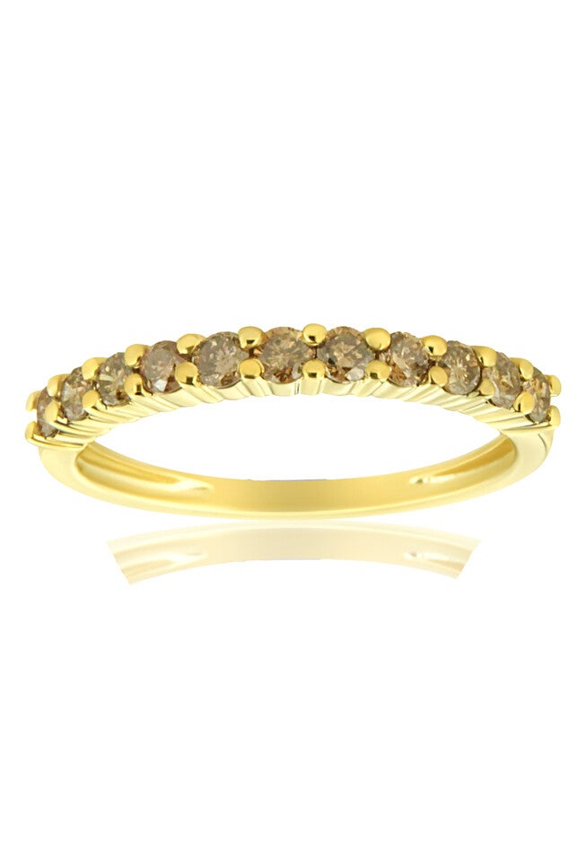 Yellow Gold Over Silver 1/4 Cttw Champagne Diamond 11 Stone Band Ring, YELLOW GOLD, hi-res image number 0