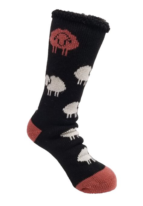 Allover Sheep Thermal Socks, BLACK, hi-res image number null