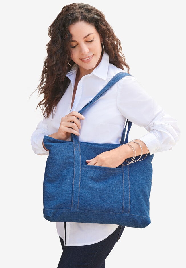 Two-Piece Denim Tote, DARK WASH, hi-res image number 0
