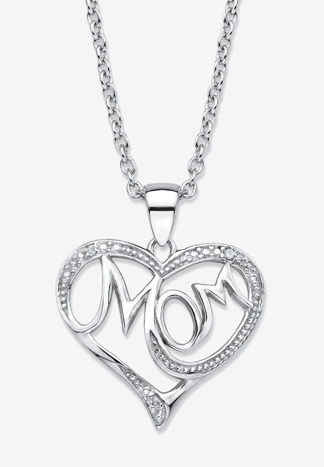 .925 Sterling Silver Diamond Accent "Mom" Pendant Necklace 18 inches - 20 inches, WHITE, hi-res image number null