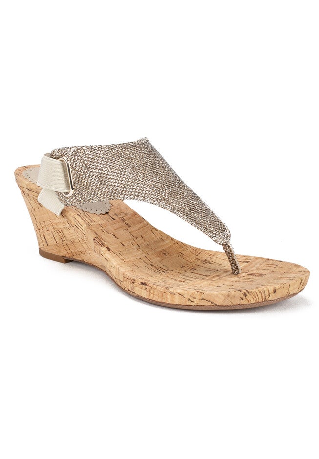 White Mountain All Good Wedge Sandal, LIGHT CORK GLITTER, hi-res image number 0