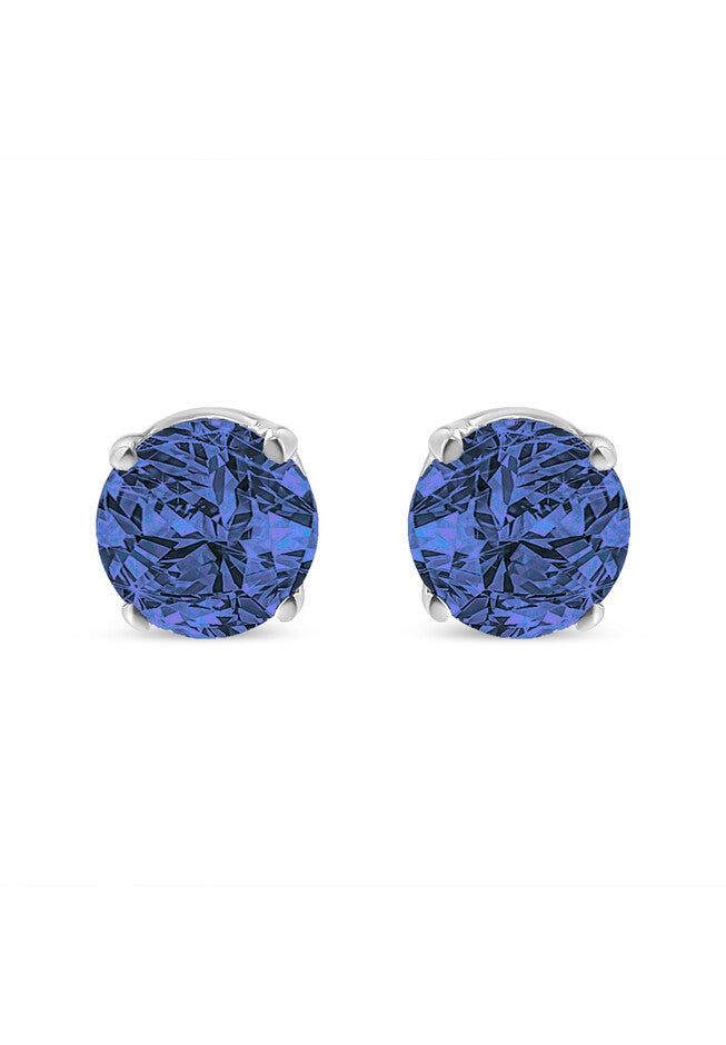 Sterling Silver Round Brilliantcut Blue Diamond Classic 4Prong Stud Earrings, , on-hover image number null