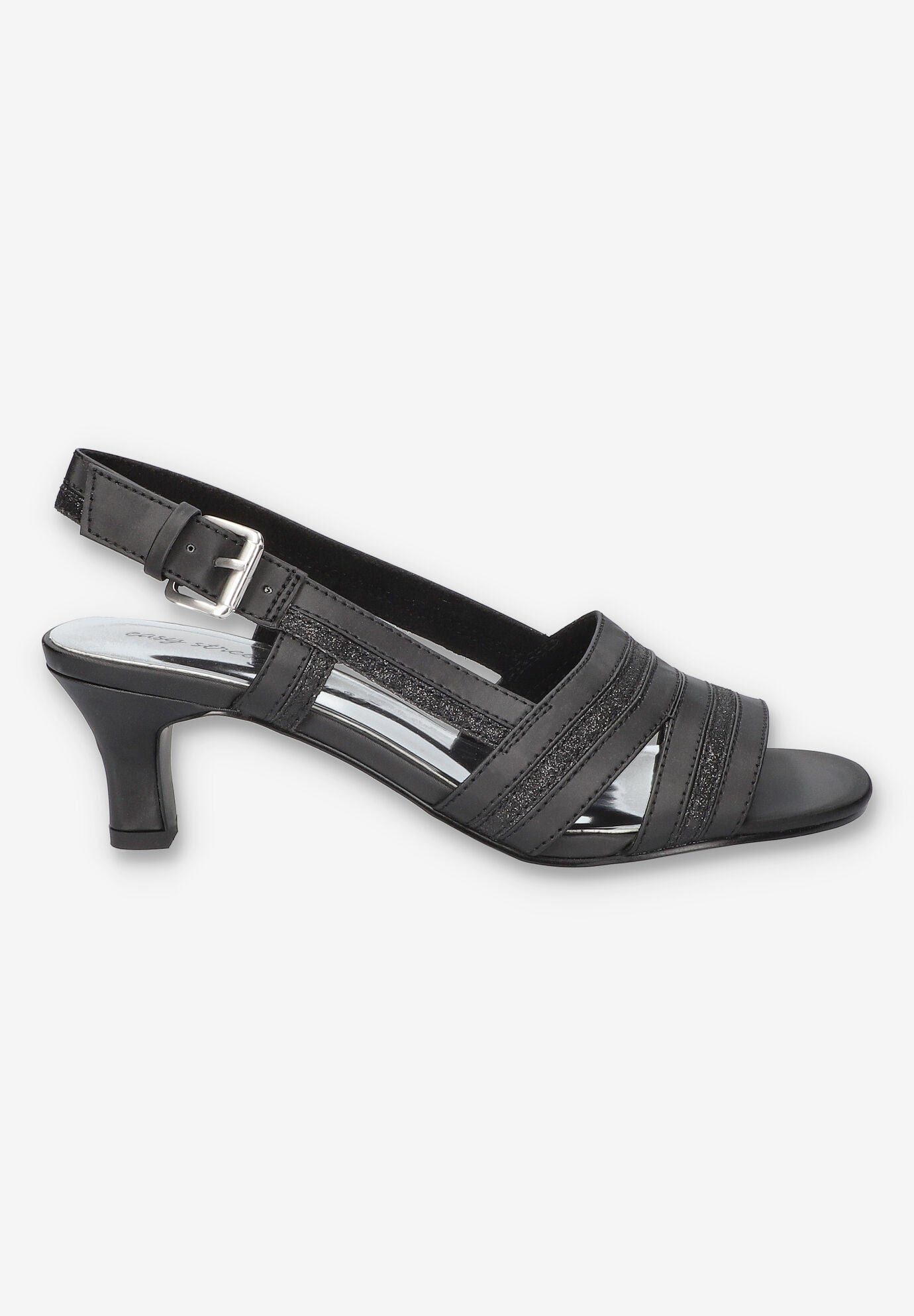 Meghan Slingback Heeled Sandal, BLACK SATIN, alternate image number 2