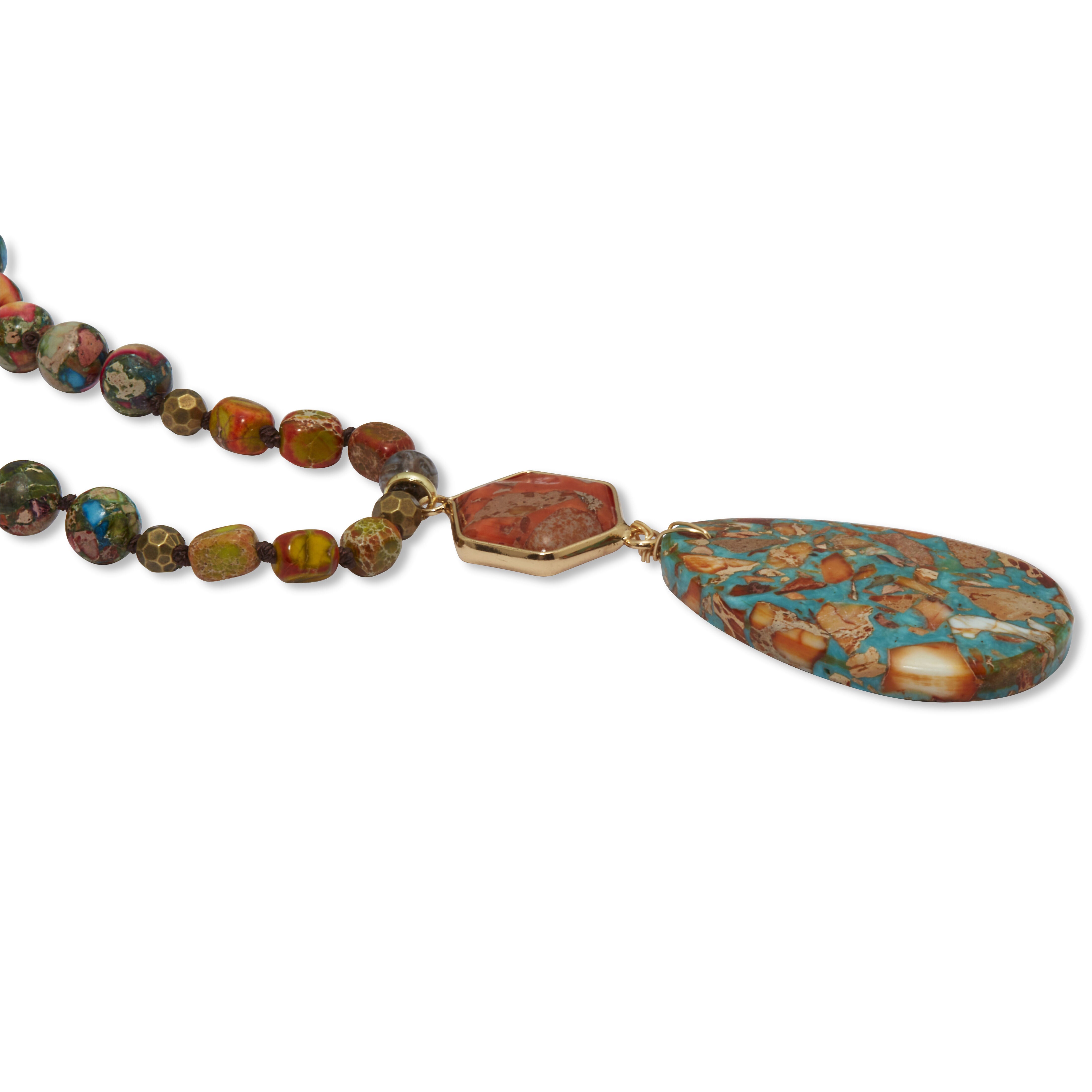 Genuine Jasper Goldtone Drop Pendant Necklace 34-inch, TURQUOISE, on-hover image number 1