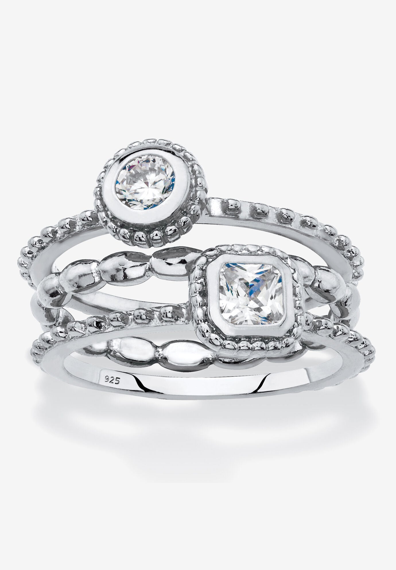 .62 Tcw Sterling Silver Stack 3 Piece Cubic Zirconia Ring Set | Shoes ...
