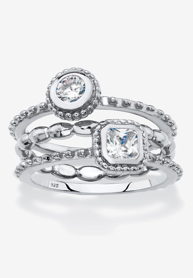 .62 Tcw Sterling Silver Stack 3 Piece Cubic Zirconia Ring Set | Shoes ...