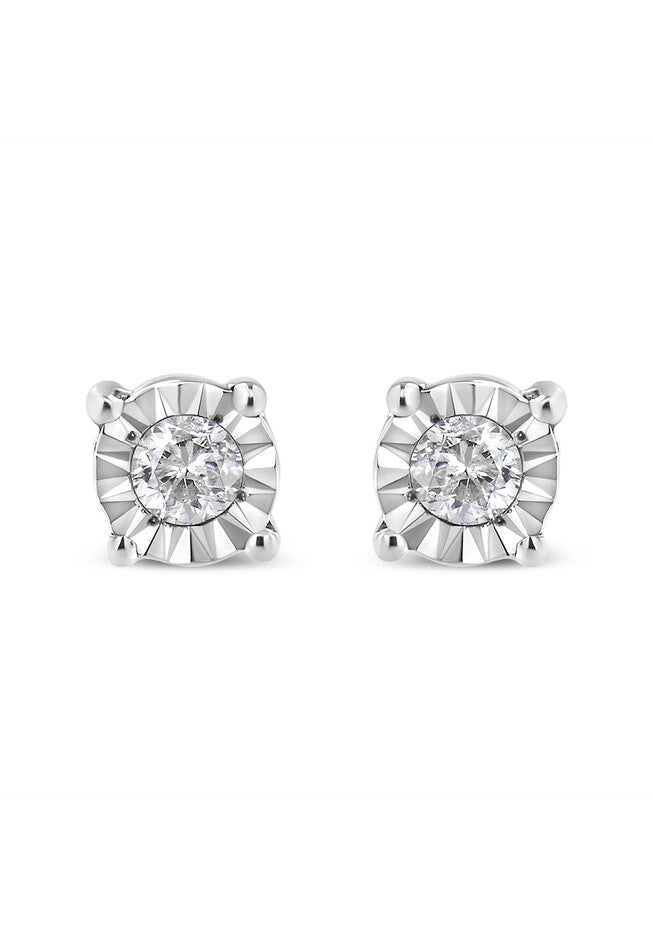 Sterling Silver Round Brilliantcut Diamond Miracleset Stud Earrings, WHITE, hi-res image number 0