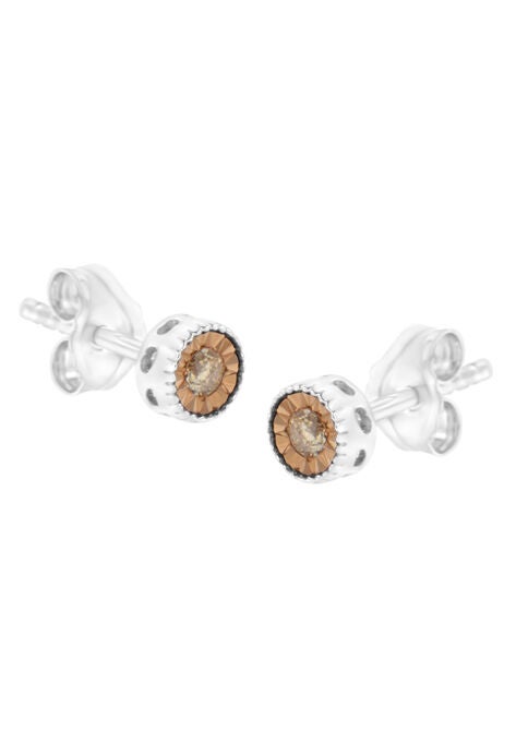 Silver 1/10 Cttw Champagne Diamond Miracle-Set Stud Earrings, , alternate image number null
