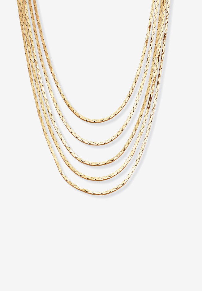 Goldtone Multi Strand Cobra Link Waterfall Necklace 30 inches, GOLD, hi-res image number null