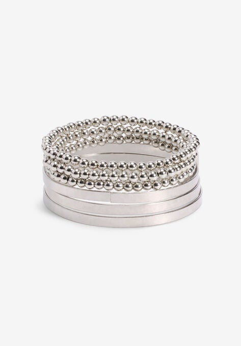 Bangle Bracelet Set, SILVER, hi-res image number null