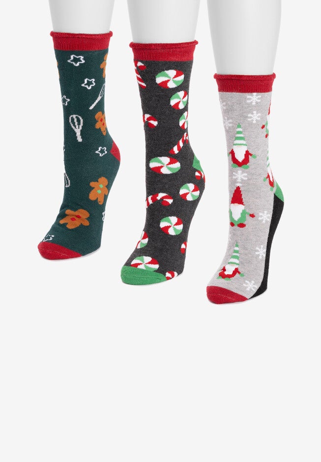 3 Pack Holiday Crew Socks, , on-hover image number null