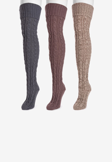 Cable Knit Over The Knee 3 Pack Socks, , on-hover image number null