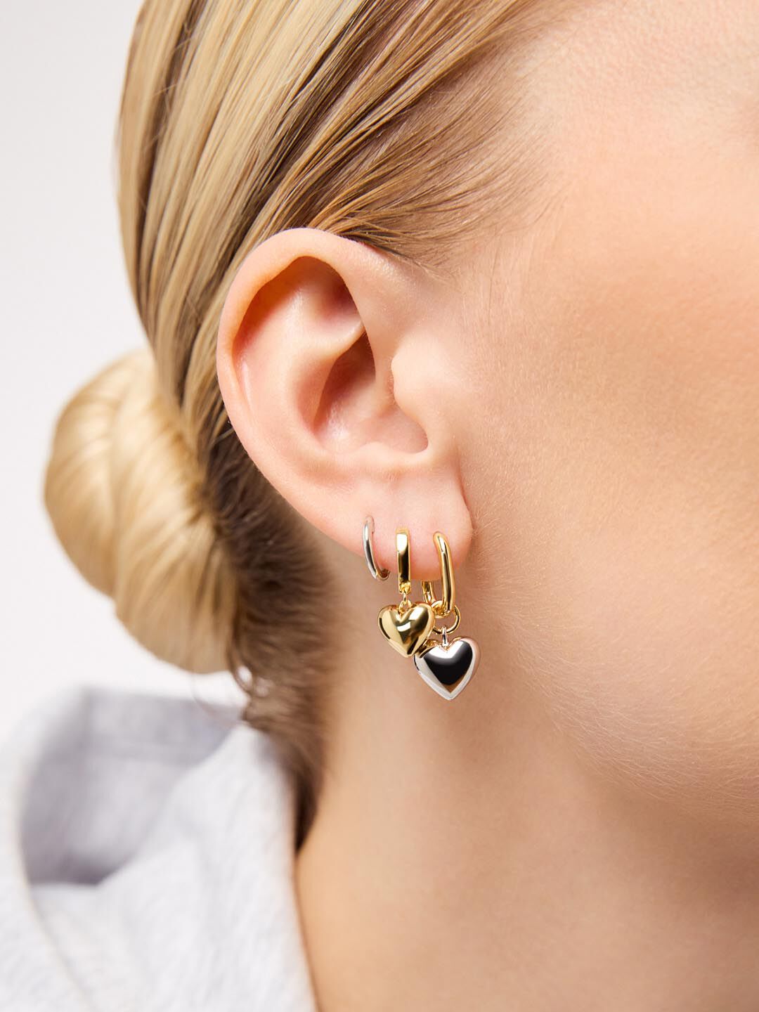 Puffed Heart Hoops - Jessica, GOLD, alternate image number 1