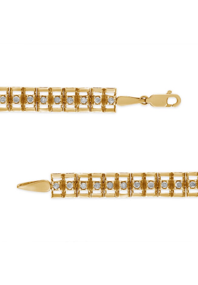 Yellow Gold Plated Sterling Silver 1/2 Cttw Diamond Doublelink Tennis Bracelet, , alternate image number null