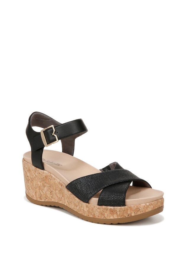 Citrine Sun Wedge Sandal, BLACK FAUX LEATHER, hi-res image number null