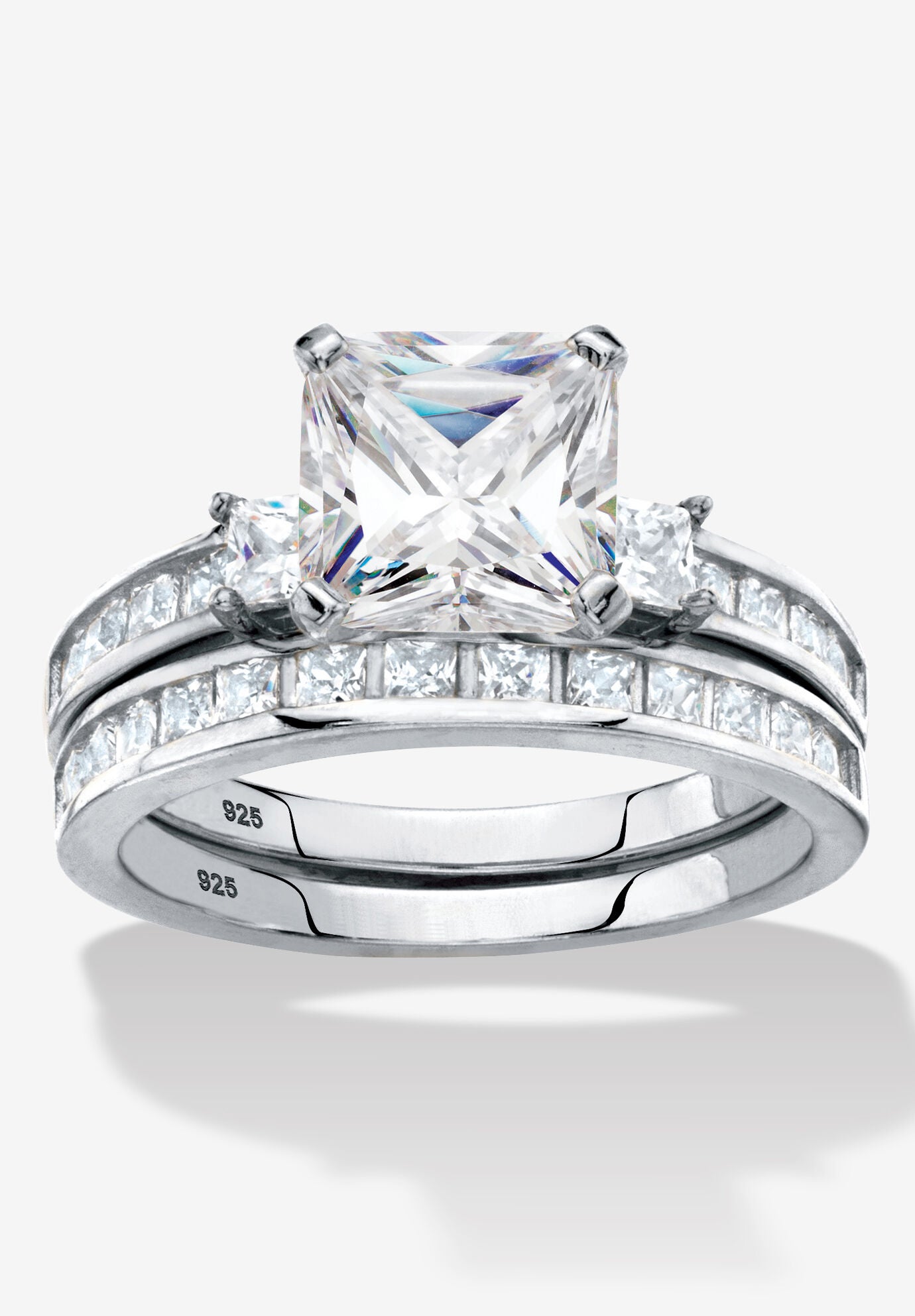 3.62 Cttw 2-Piece Platinum Plated .925 Silver Cubic Zirconia Wedding Ring Set, SILVER, hi-res image number 0