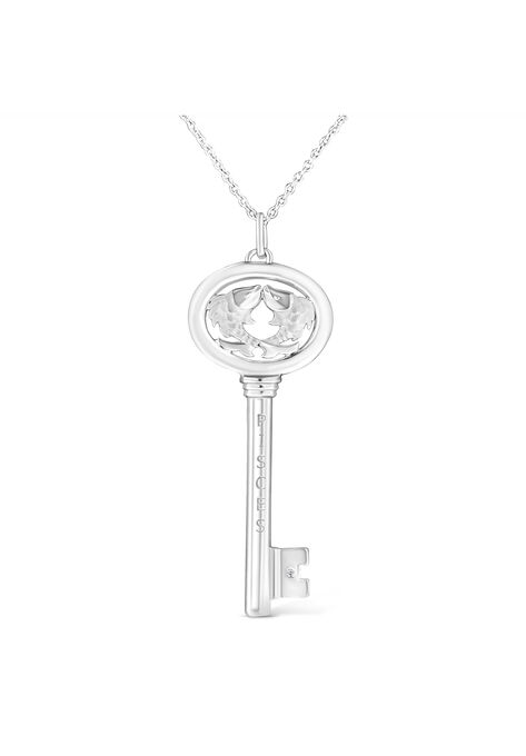 Sterling Silver Diamond Accent Pisces Zodiac Key Pendant Necklace, WHITE, hi-res image number null