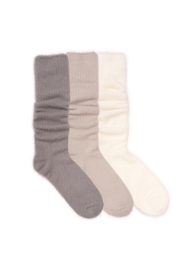 Slouch Fuzzy (3 Pair Pack) Socks, NEUTRAL, hi-res image number 0