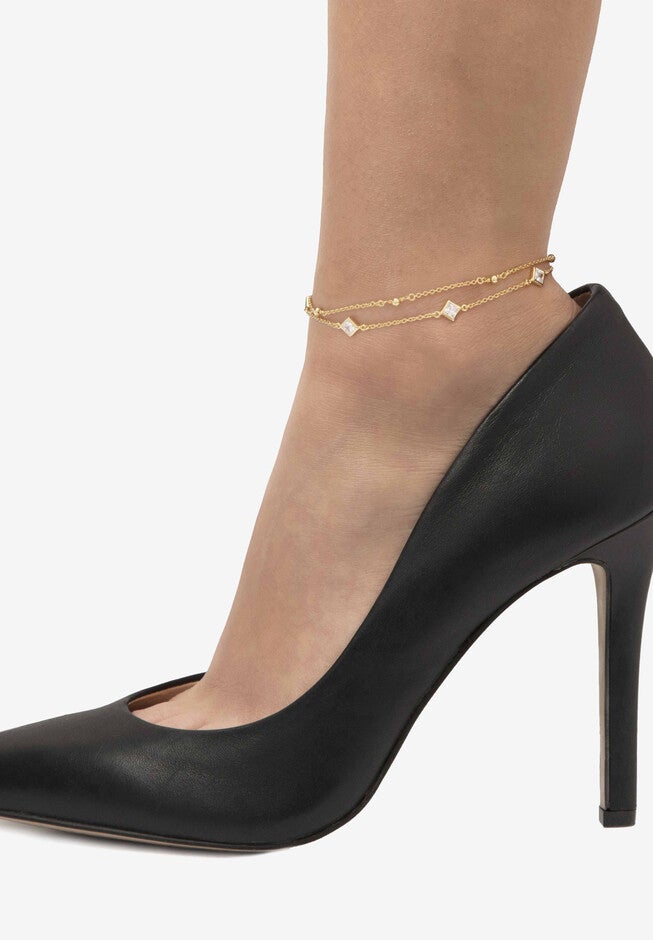 1.85 Cttw. Princess-Cut Cubic Zirconia Gold-Plated Silver Ankle Bracelet 11 inches Jewelry, , alternate image number null