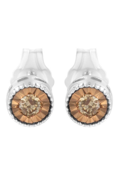 Silver 1/10 Cttw Champagne Diamond Miracle-Set Stud Earrings, SILVER, hi-res image number null