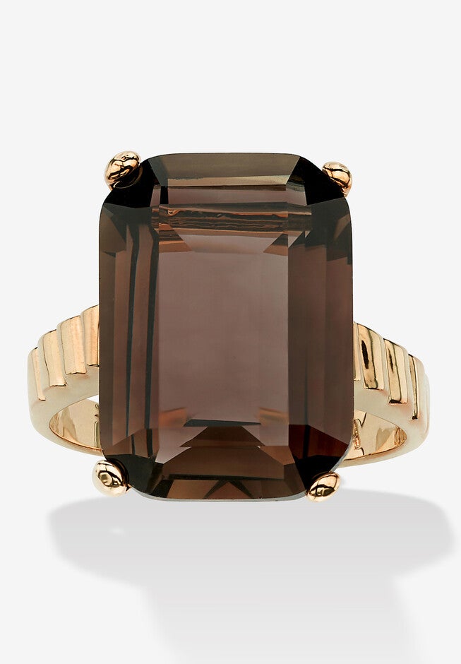 Yellow Gold-Plated Genuine Smoky Quartz Ring, GOLD, hi-res image number null