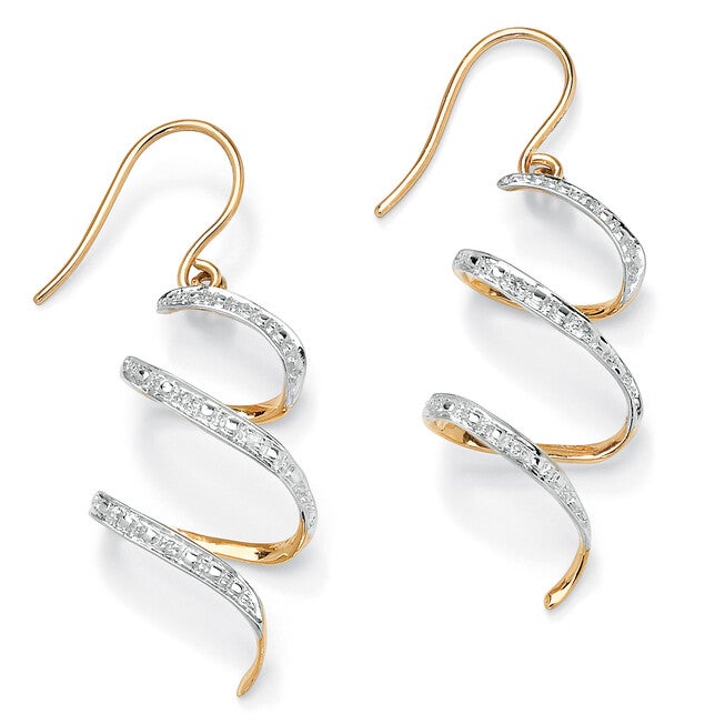 Diamond Accent 10k Yellow Gold 1 inches Ribbon Drop Earrings, WHITE, hi-res image number 0