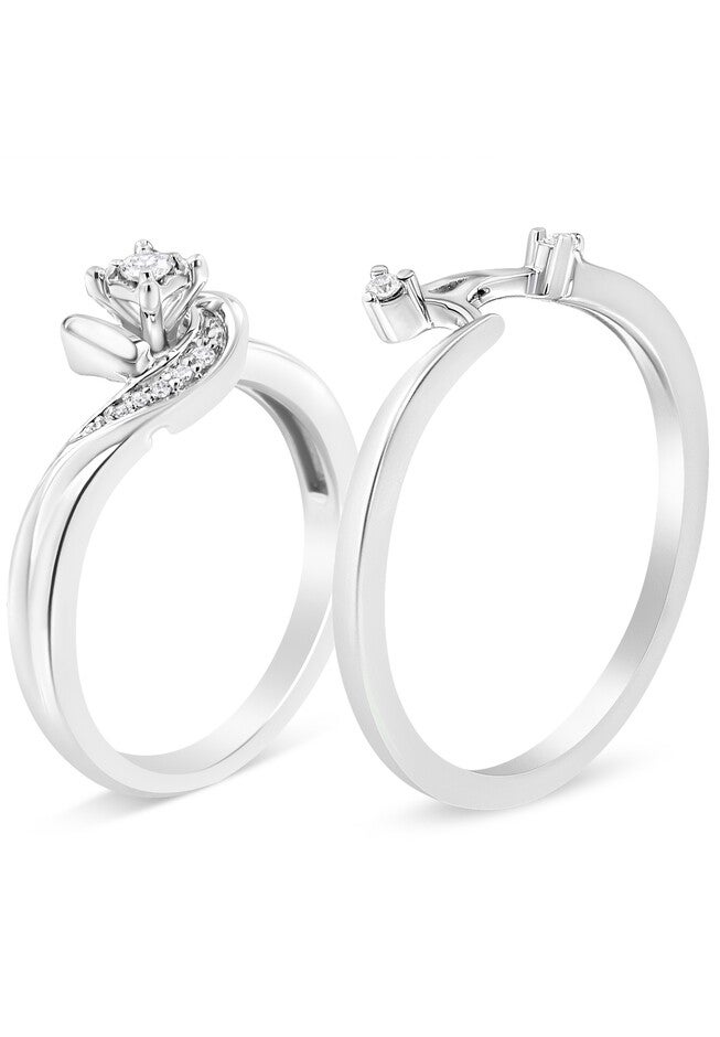 Silver 1/10 Cttw Diamond Swirl And Bypass Bridal Set, , alternate image number null
