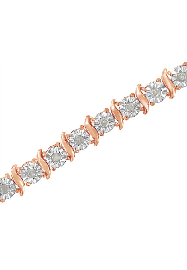 Rose Gold Over Sterling Silver Diamond Scurve Link Miracleset Tennis Bracelet 8 inches, , alternate image number null