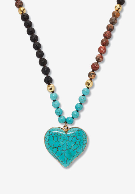 Genuine Turquoise Jasper Heart Pendant Necklace 34 Inch, TURQUOISE, hi-res image number null