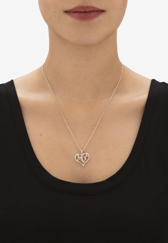 .925 Sterling Silver Diamond Accent "Mom" Pendant Necklace 18 inches - 20 inches, , alternate image number null