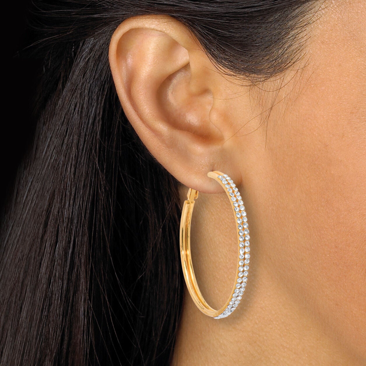 2-Pair Yellow Gold Ion-Plated Stainless Steel Hoop Earrings, WHITE, alternate image number 2
