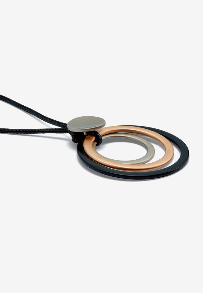 Goldtone Nested Circle Pendant Cord Necklace 30 Inch, , on-hover image number null