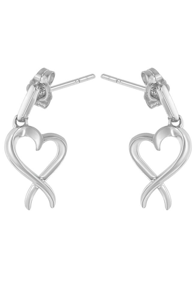 Sterling Silver Dangle-Heart Earrings, SILVER, hi-res image number 0
