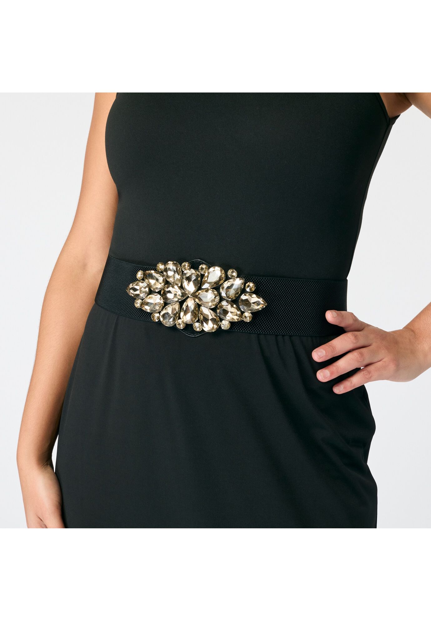 Rhinestone Stretch Belt, BLACK, alternate image number 4