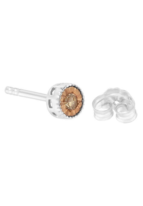 Silver 1/10 Cttw Champagne Diamond Miracle-Set Stud Earrings, , alternate image number null